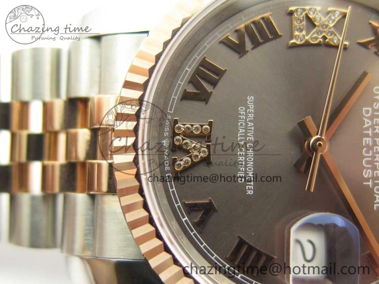 DateJust 36mm 904 SS RG Wrapped 116231 GMF Gray Dial Roman Diam Markers on SS RG Wrapped Jubilee Bracelet A2836