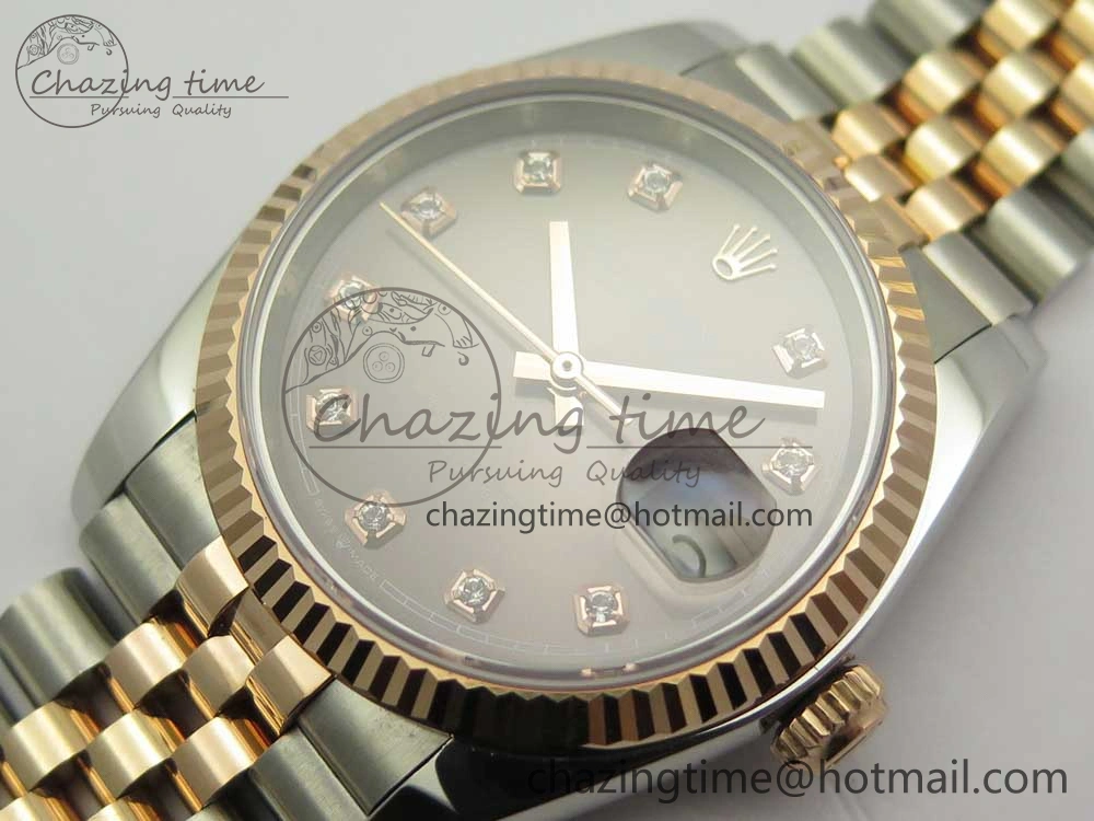 DateJust 36mm 904 SS RG Wrapped 116231 GMF Gray Diam Dial on SS RG Wrapped Jubilee Bracelet A2836