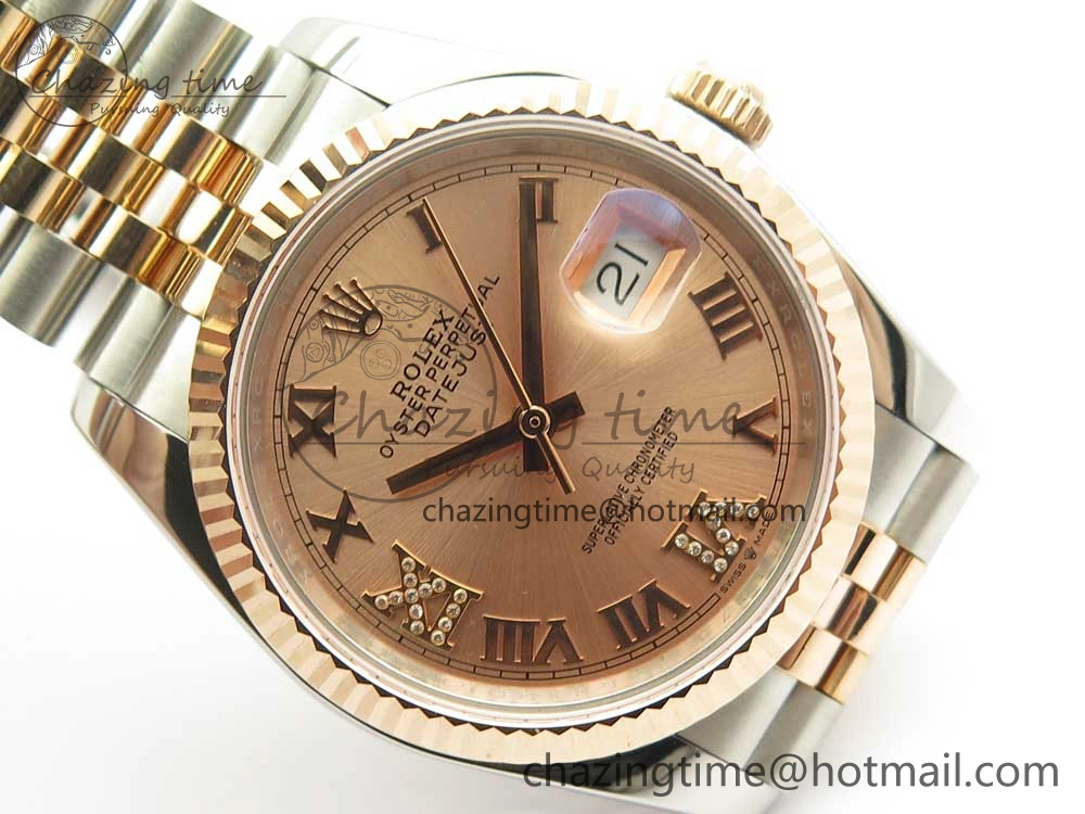 DateJust 36mm 904 SS RG Wrapped 116231 GMF RG Dial Roman Diam Markers on SS RG Wrapped Jubilee Bracelet A2836