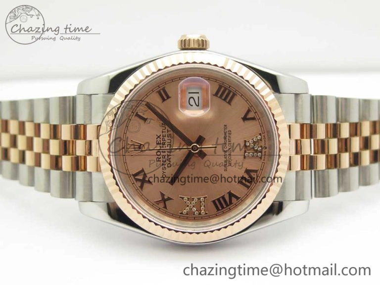 DateJust 36mm 904 SS RG Wrapped 116231 GMF RG Dial Roman Diam Markers on SS RG Wrapped Jubilee Bracelet A2836