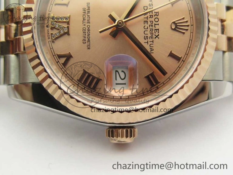 DateJust 36mm 904 SS RG Wrapped 116231 GMF RG Dial Roman Diam Markers on SS RG Wrapped Jubilee Bracelet A2836