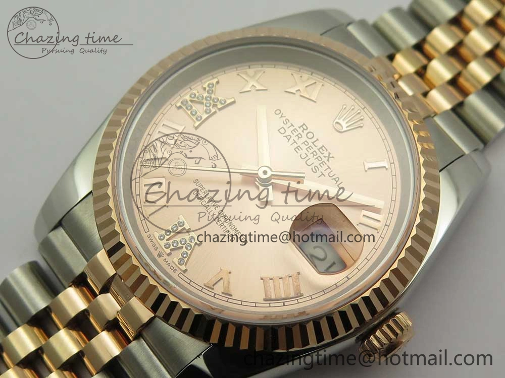 DateJust 36mm 904 SS RG Wrapped 116231 GMF RG Dial Roman Diam Markers on SS RG Wrapped Jubilee Bracelet A2836