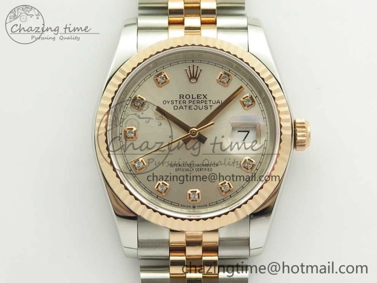 DateJust 36mm 904 SS RG Wrapped 116231 GMF Silver Diam Dial on SS RG Wrapped Jubilee Bracelet A2836