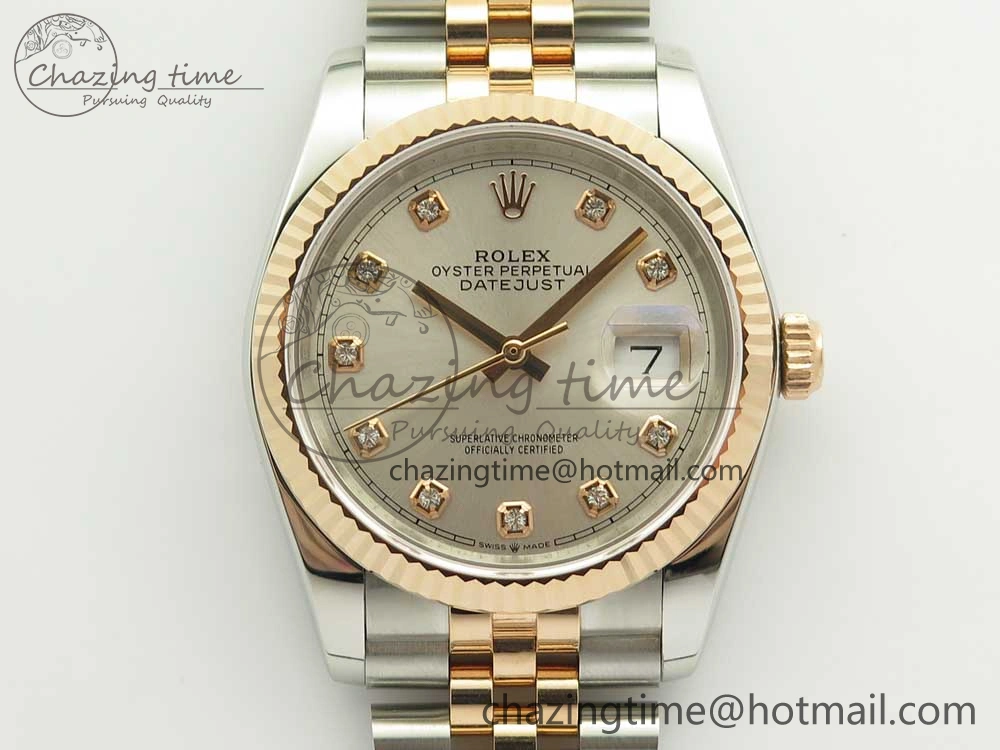 DateJust 36mm 904 SS RG Wrapped 116231 GMF Silver Diam Dial on SS RG Wrapped Jubilee Bracelet A2836