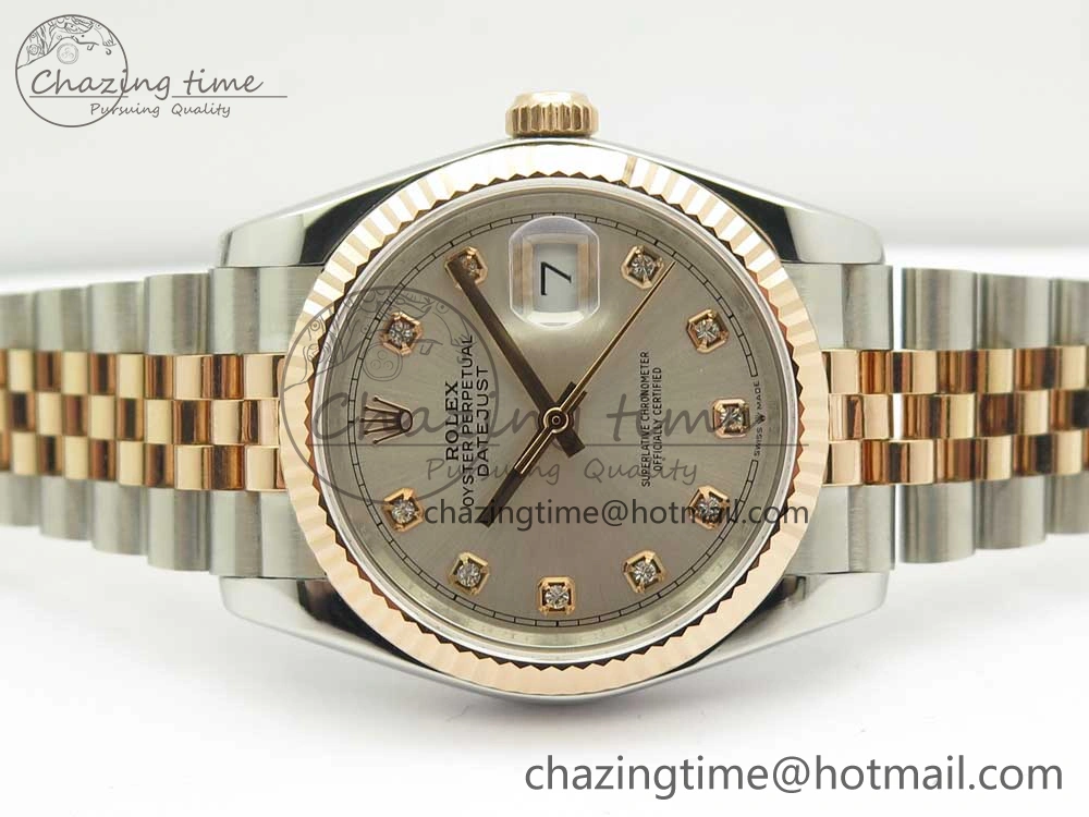 DateJust 36mm 904 SS RG Wrapped 116231 GMF Silver Diam Dial on SS RG Wrapped Jubilee Bracelet A2836
