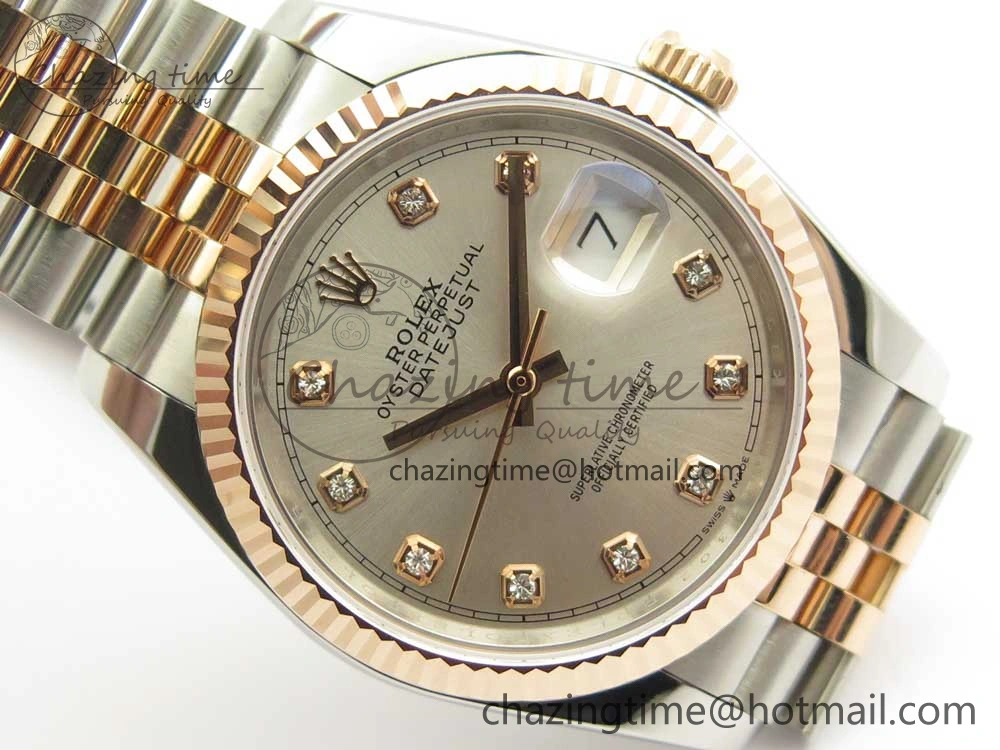 DateJust 36mm 904 SS RG Wrapped 116231 GMF Silver Diam Dial on SS RG Wrapped Jubilee Bracelet A2836
