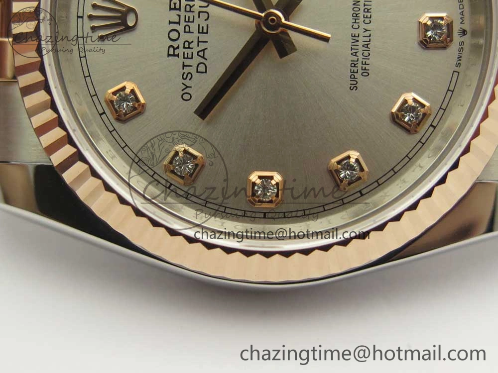 DateJust 36mm 904 SS RG Wrapped 116231 GMF Silver Diam Dial on SS RG Wrapped Jubilee Bracelet A2836