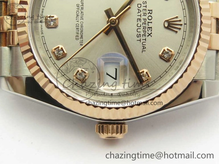 DateJust 36mm 904 SS RG Wrapped 116231 GMF Silver Diam Dial on SS RG Wrapped Jubilee Bracelet A2836