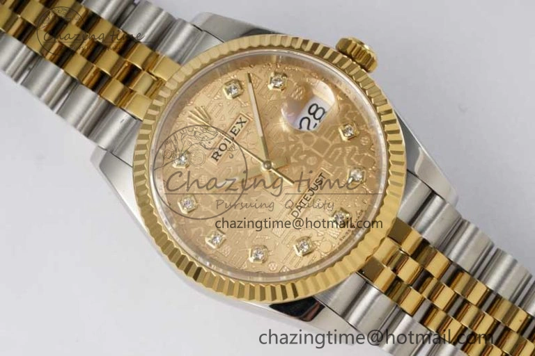 DateJust 36mm DIWF 1:1 Best Edition 904L Steel Computer Dial Diamonds Markers on SS YG Jubilee Bracelet SA3235