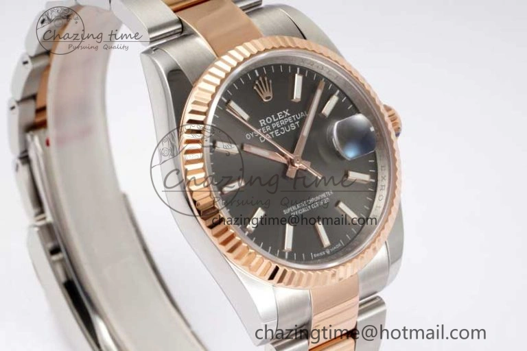 DateJust 36mm DIWF 1:1 Best Edition 904L Steel Gray Dial on SS RG Oyster Bracelet SA3235