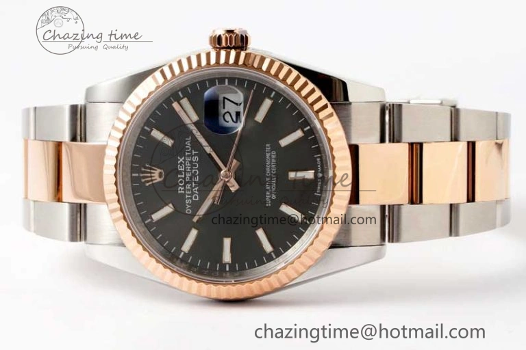 DateJust 36mm DIWF 1:1 Best Edition 904L Steel Gray Dial on SS RG Oyster Bracelet SA3235