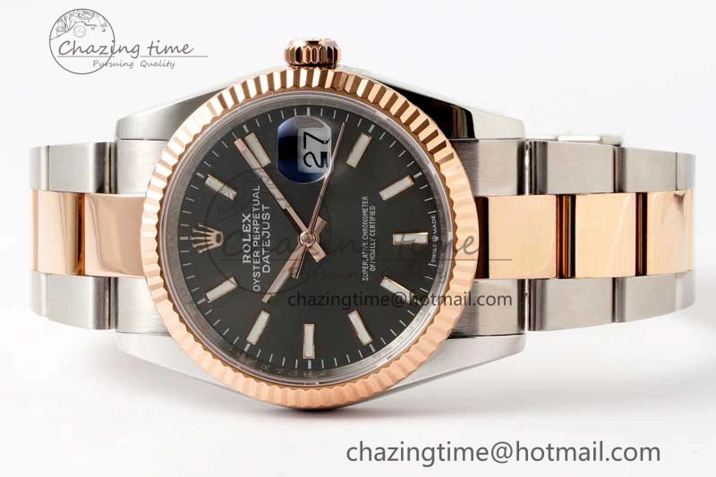 DateJust 36mm DIWF 1:1 Best Edition 904L Steel Gray Dial on SS RG Oyster Bracelet SA3235