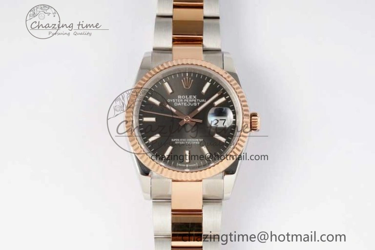 DateJust 36mm DIWF 1:1 Best Edition 904L Steel Gray Dial on SS RG Oyster Bracelet SA3235