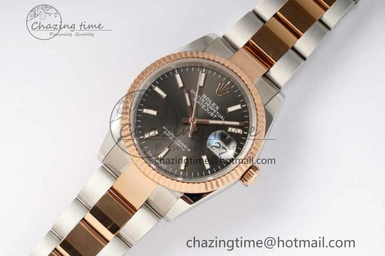 DateJust 36mm DIWF 1:1 Best Edition 904L Steel Gray Dial on SS RG Oyster Bracelet SA3235