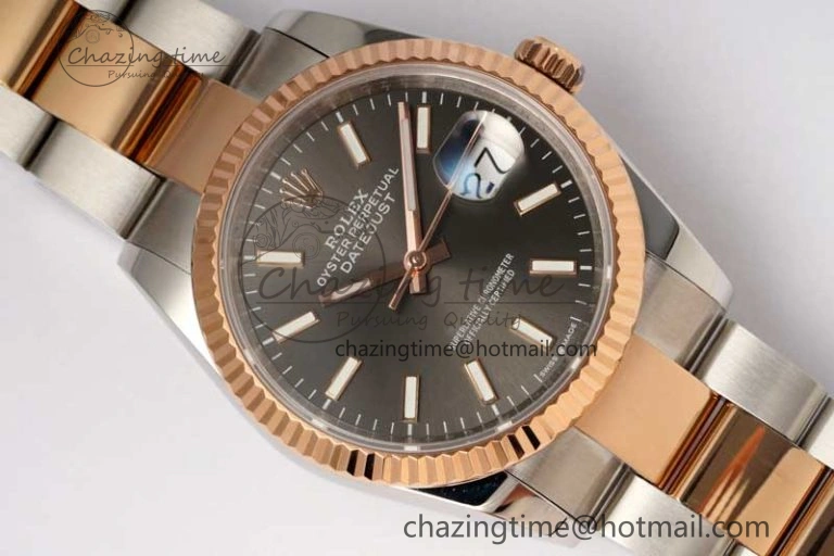 DateJust 36mm DIWF 1:1 Best Edition 904L Steel Gray Dial on SS RG Oyster Bracelet SA3235