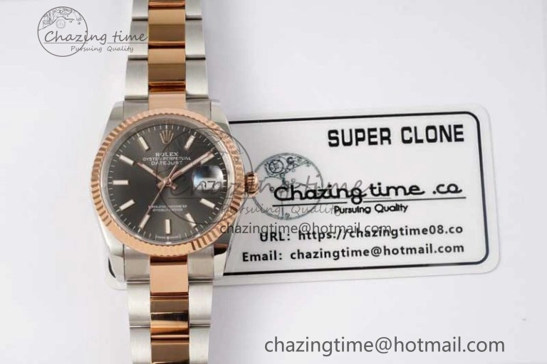 DateJust 36mm DIWF 1:1 Best Edition 904L Steel Gray Dial on SS RG Oyster Bracelet SA3235