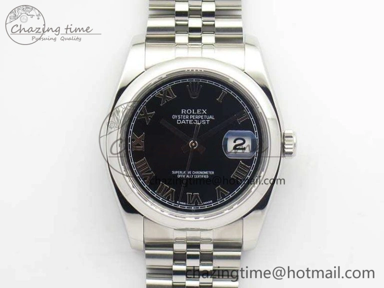 DateJust 36mm SS 116200 ARF 1:1 Best Edition Black Roman Dial On 904L SS Jubilee Bracelet SA3135