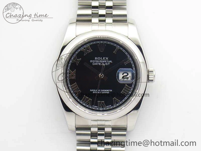 DateJust 36mm SS 116200 ARF 1:1 Best Edition Black Roman Dial On 904L SS Jubilee Bracelet SA3135