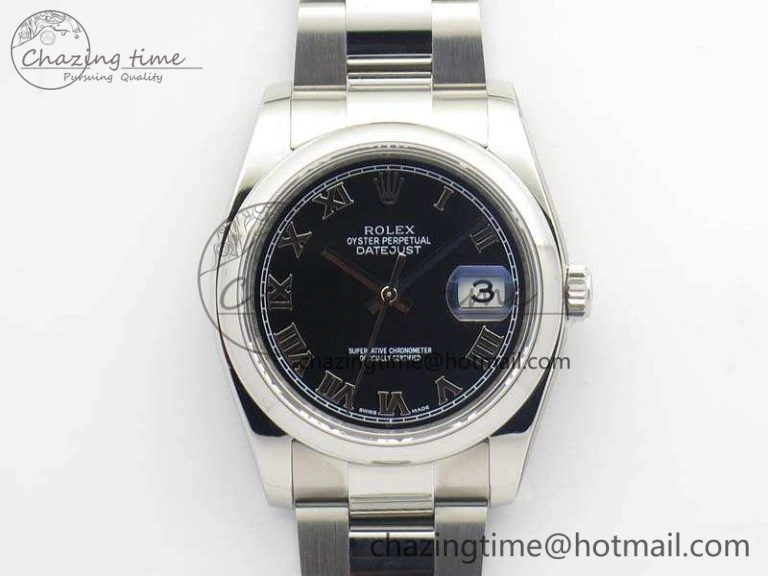 DateJust 36mm SS 116200 ARF 1:1 Best Edition Black Roman Dial On 904L SS Oyster Bracelet SA3135
