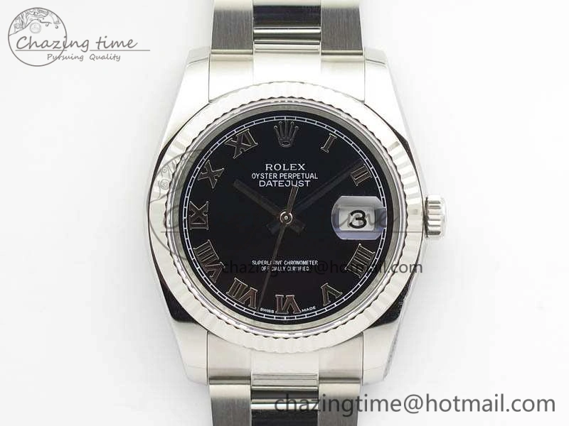 DateJust 36mm SS 116234 ARF 1:1 Best Edition Black Roman Dial On 904L SS Oyster Bracelet SA3135