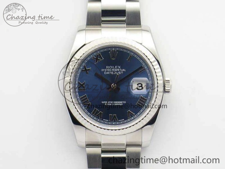 DateJust 36mm SS 116234 ARF 1:1 Best Edition Blue Roman Dial Fluted On 904L SS Oyster Bracelet SA3135