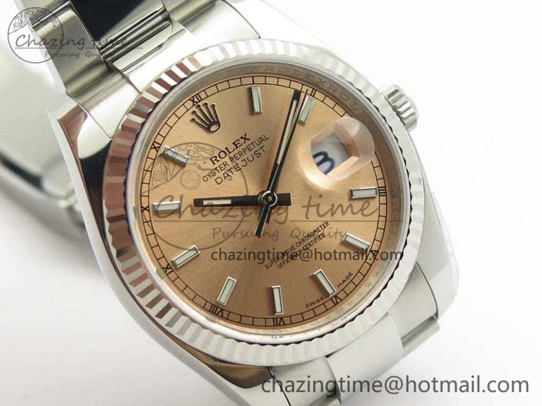 DateJust 36mm SS 116234 ARF 1:1 Best Edition Pink Dial Stick Markers On 904L SS Oyster Bracelet SA3135