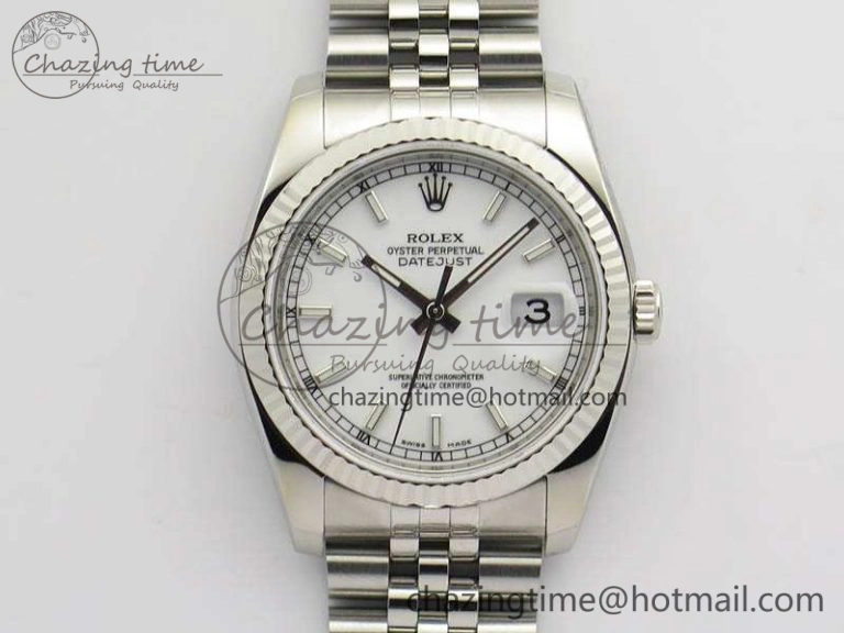DateJust 36mm SS 116234 ARF 1:1 Best Edition White Dial Stick Markers On 904L SS Jubilee Bracelet SA3135