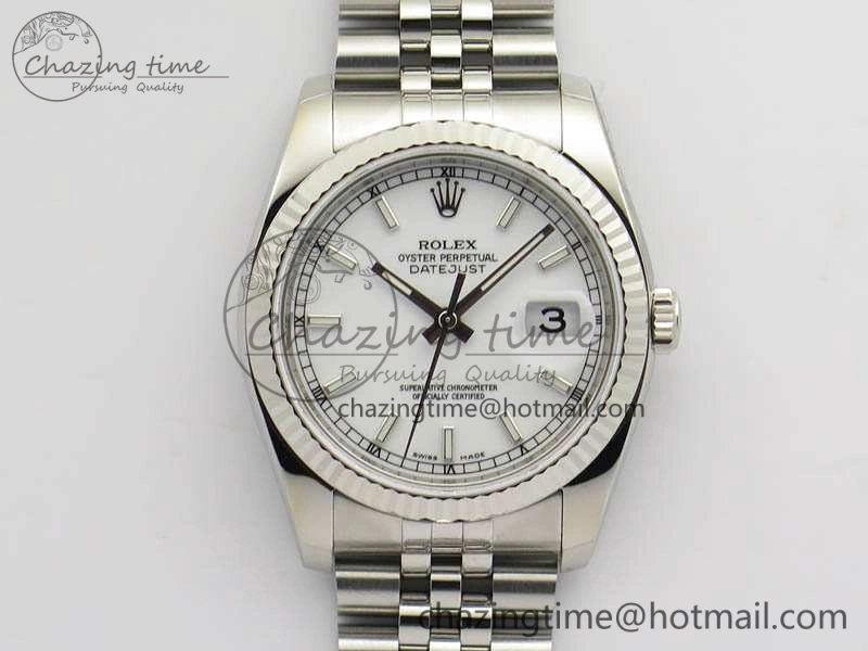 DateJust 36mm SS 116234 ARF 1:1 Best Edition White Dial Stick Markers On 904L SS Jubilee Bracelet SA3135