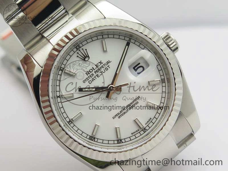 DateJust 36mm SS 116234 ARF 1:1 Best Edition White Dial Stick Markers On 904L SS Oyster Bracelet SA3135