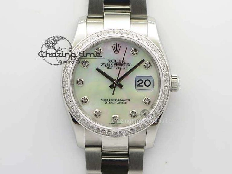 DateJust 36mm SS BP-Maker Best Edition Diamond Bezel White MOP Dial On SS Bracelet A2824 V2