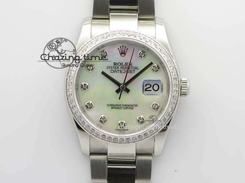 DateJust 36mm SS BP-Maker Best Edition Diamond Bezel White MOP Dial On SS Bracelet A2824 V2