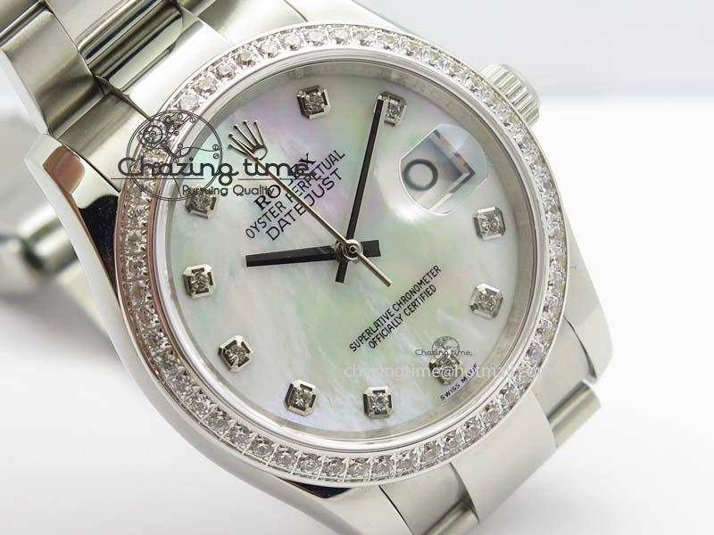 DateJust 36mm SS BP-Maker Best Edition Diamond Bezel White MOP Dial On SS Bracelet A2824 V2