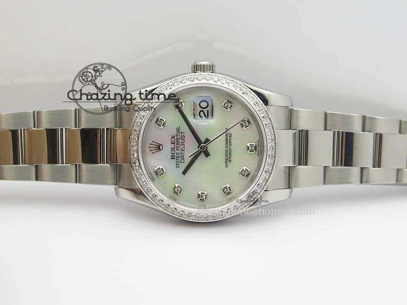 DateJust 36mm SS BP-Maker Best Edition Diamond Bezel White MOP Dial On SS Bracelet A2824 V2