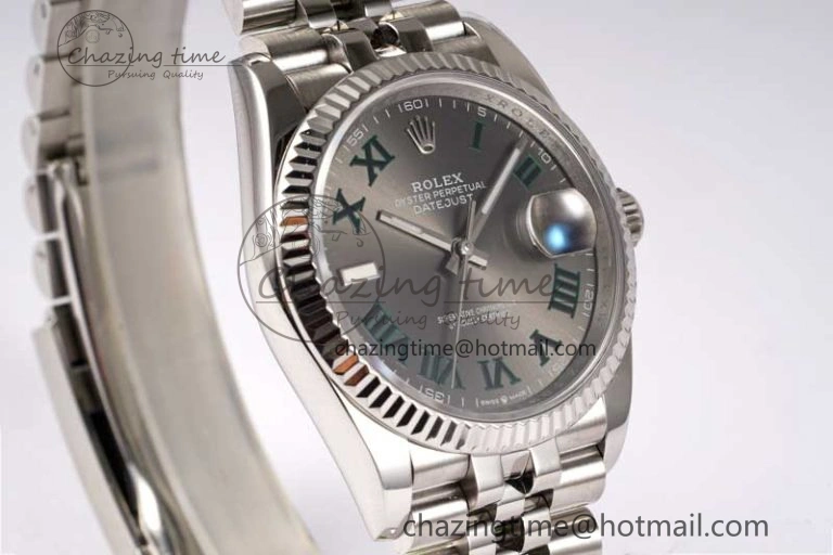DateJust 36mm SS DIWF 1:1 Best Edition 904L Steel Gray Dial Green Markers on Jubilee Bracelet SA3235