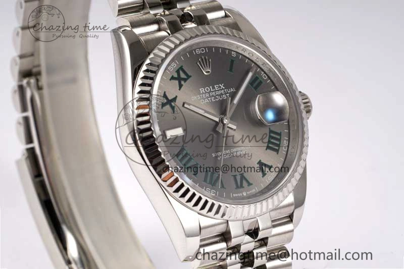DateJust 36mm SS DIWF 1:1 Best Edition 904L Steel Gray Dial Green Markers on Jubilee Bracelet SA3235