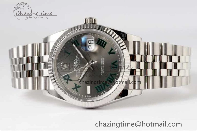 DateJust 36mm SS DIWF 1:1 Best Edition 904L Steel Gray Dial Green Markers on Jubilee Bracelet SA3235