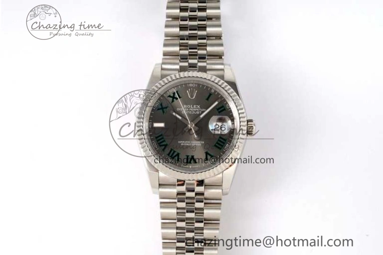 DateJust 36mm SS DIWF 1:1 Best Edition 904L Steel Gray Dial Green Markers on Jubilee Bracelet SA3235