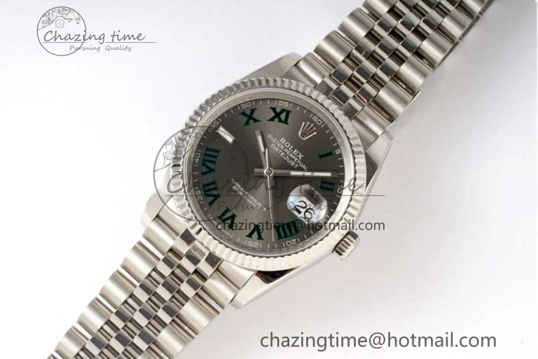 DateJust 36mm SS DIWF 1:1 Best Edition 904L Steel Gray Dial Green Markers on Jubilee Bracelet SA3235