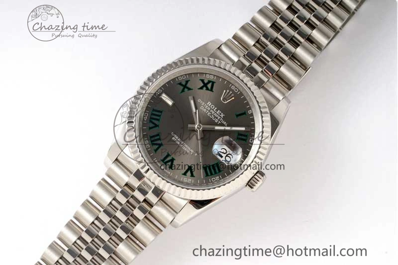 DateJust 36mm SS DIWF 1:1 Best Edition 904L Steel Gray Dial Green Markers on Jubilee Bracelet SA3235