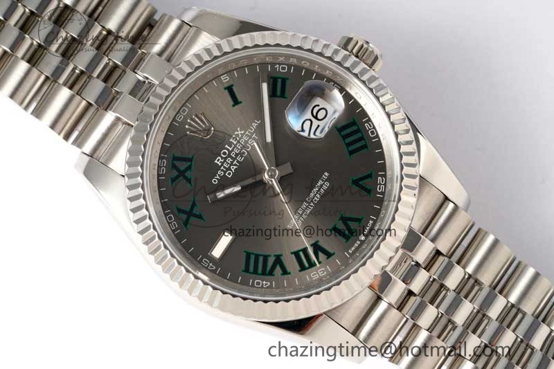 DateJust 36mm SS DIWF 1:1 Best Edition 904L Steel Gray Dial Green Markers on Jubilee Bracelet SA3235