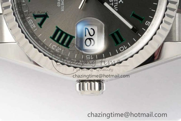 DateJust 36mm SS DIWF 1:1 Best Edition 904L Steel Gray Dial Green Markers on Jubilee Bracelet SA3235