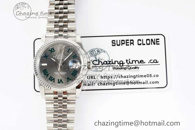DateJust 36mm SS DIWF 1:1 Best Edition 904L Steel Gray Dial Green Markers on Jubilee Bracelet SA3235