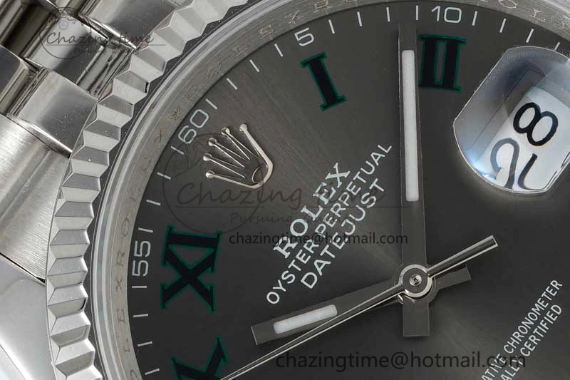 DateJust 36mm SS DIWF 1:1 Best Edition 904L Steel Gray Dial Green Markers on Jubilee Bracelet SA3235