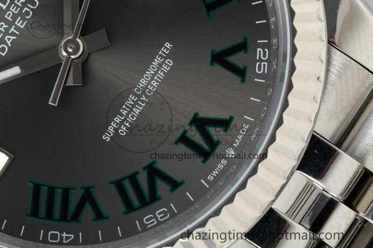 DateJust 36mm SS DIWF 1:1 Best Edition 904L Steel Gray Dial Green Markers on Jubilee Bracelet SA3235