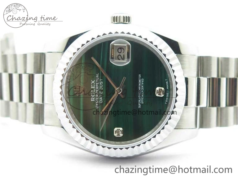 DateJust 36mm SS EDF Best Edition Green Malachite Dial Crystal Markers on SS President Bracelet A2824