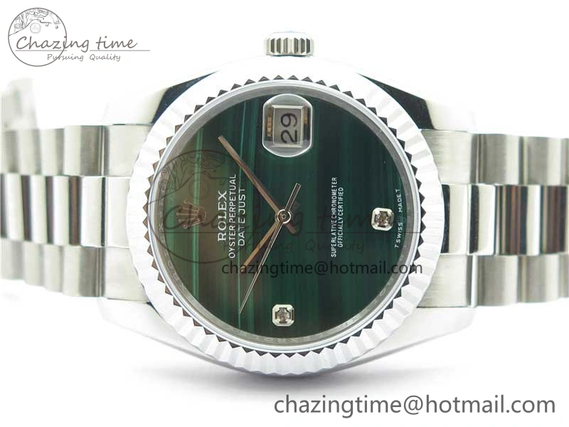 DateJust 36mm SS EDF Best Edition Green Malachite Dial Crystal Markers on SS President Bracelet A2824