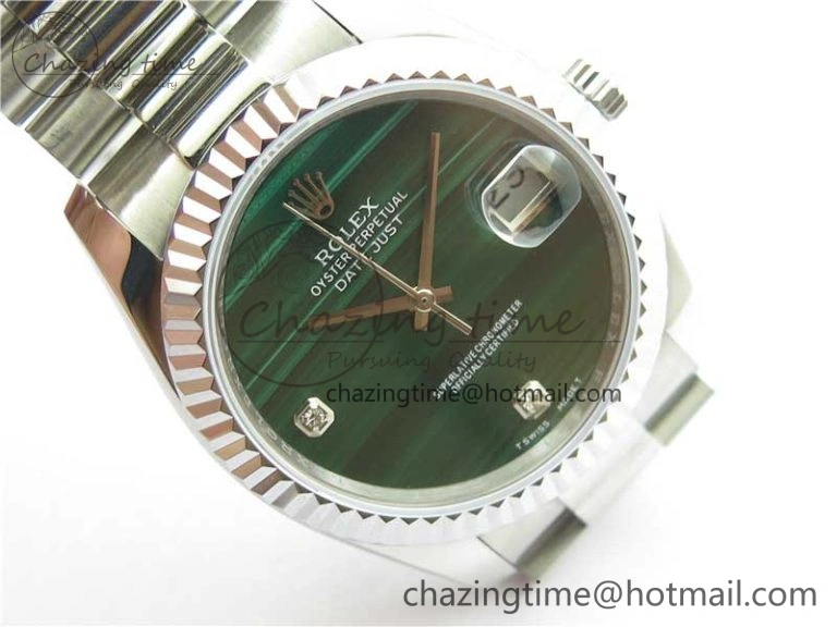 DateJust 36mm SS EDF Best Edition Green Malachite Dial Crystal Markers on SS President Bracelet A2824