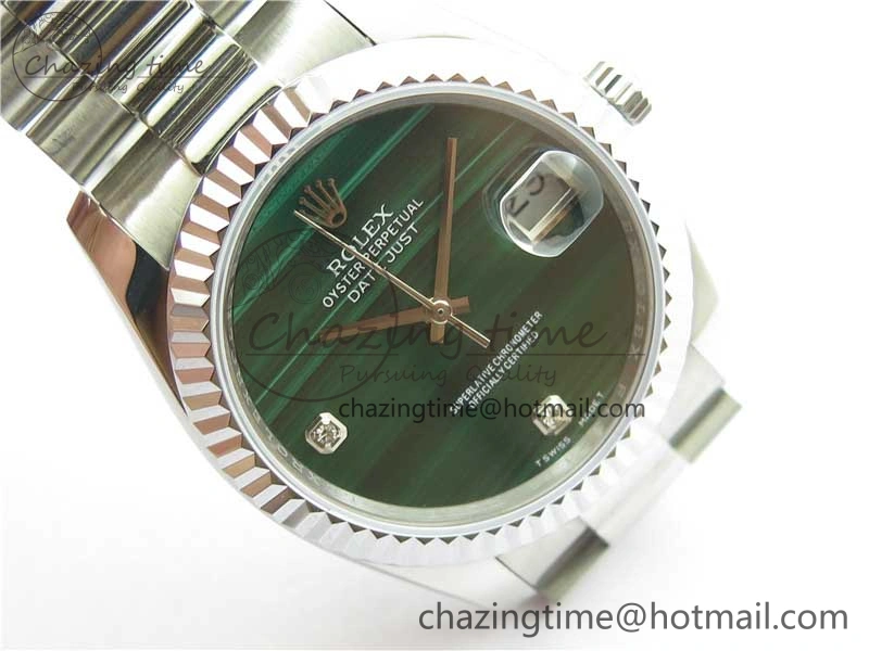 DateJust 36mm SS EDF Best Edition Green Malachite Dial Crystal Markers on SS President Bracelet A2824