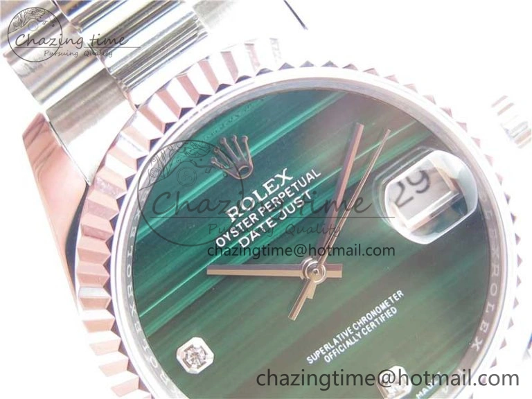 DateJust 36mm SS EDF Best Edition Green Malachite Dial Crystal Markers on SS President Bracelet A2824