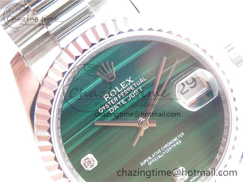 DateJust 36mm SS EDF Best Edition Green Malachite Dial Crystal Markers on SS President Bracelet A2824